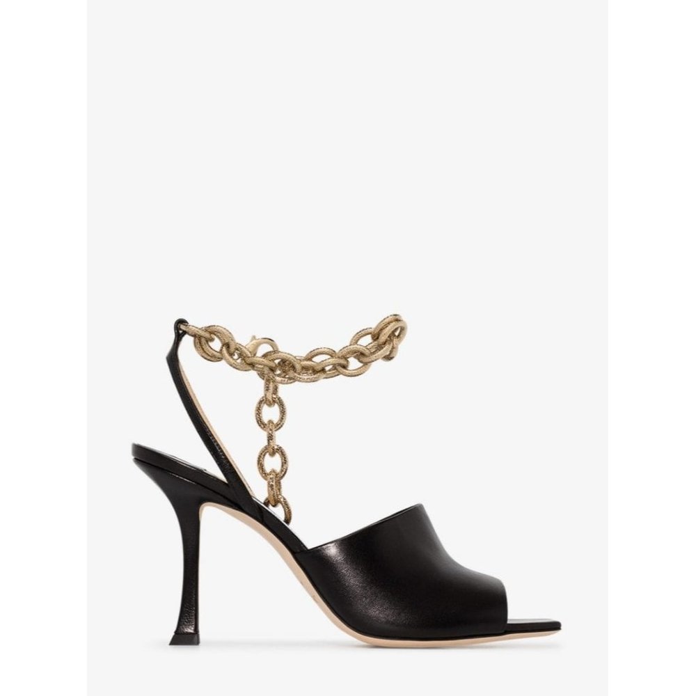 Jimmy Choo Sae Ankle Chain Leather Sandals in Black